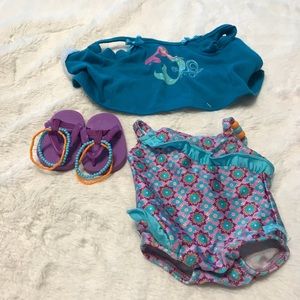 American Girl bathing suit, coverup and sandals